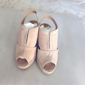 Kanna Beige Peep-Toe Espadrille Wedges size 6!